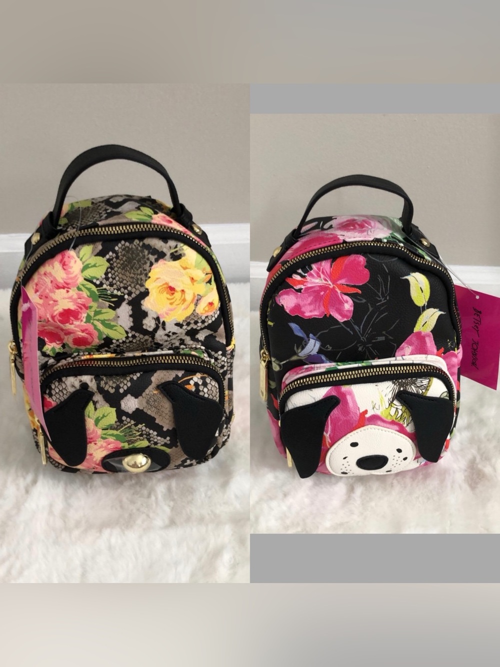 Betsey Johnson Kitsch Backpack Floral Doggy Pair